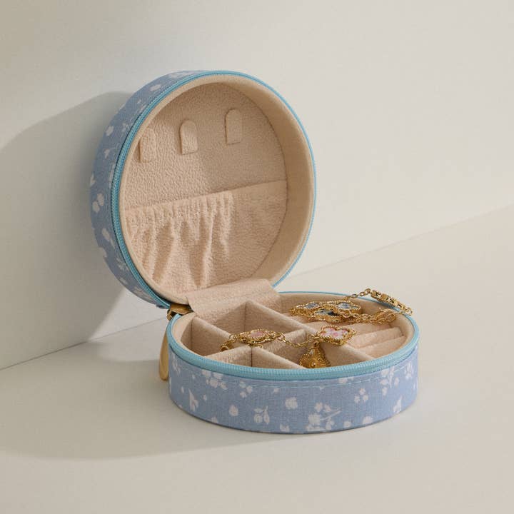 BL Blue Floral Cotton Travel Jewelry Box for wholesale on Faire1