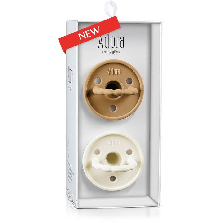 Classic // Luggage - Vanilla Adora Pacifier Set for wholesale by Adora Baby Gifts