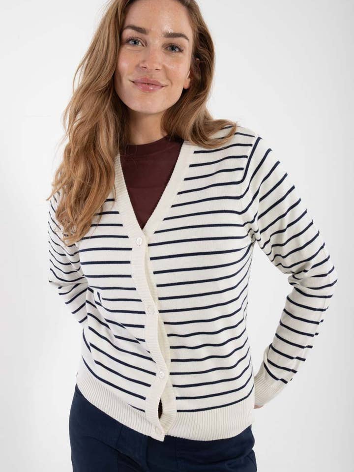 Danefae København - Wholesale Cardigan – Women’s - Danejolly Cotton Knit Cardigan Chalk/Dk Navy2
