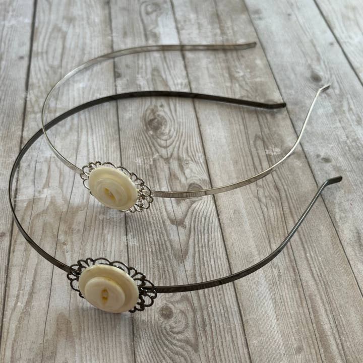 Filigree Headband Vintage Mother of Pearl Button for wholesale by Open Window Studios