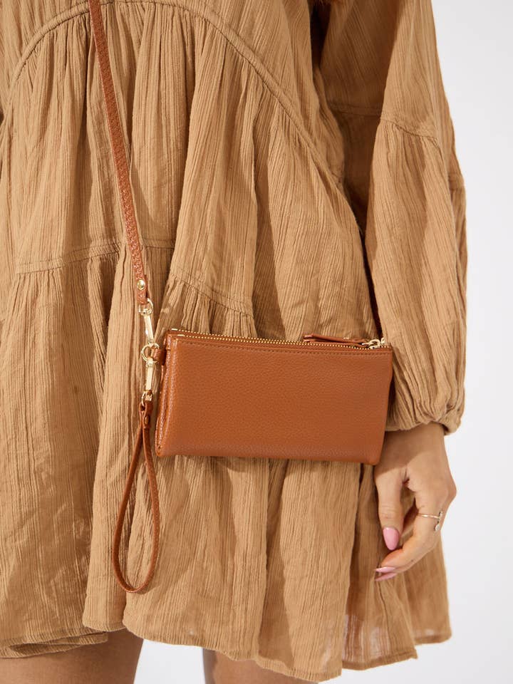 Vegan PU Leather New Haven Crossbody Wallet - Tan for wholesale by Nakoa The Label