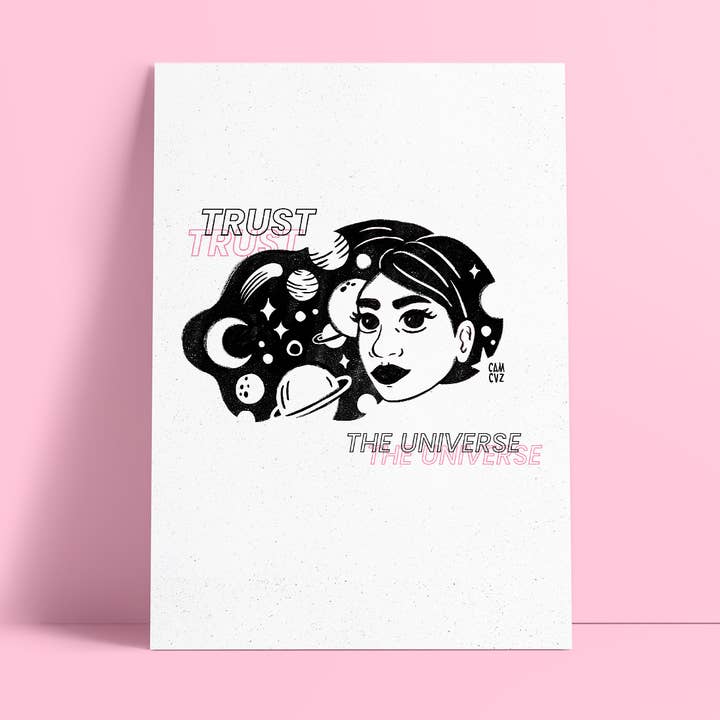 Camille Cauvez illustration et papeterie - Wholesale Poster - Display Trust the universe | portrait of a cosmic magic woman0