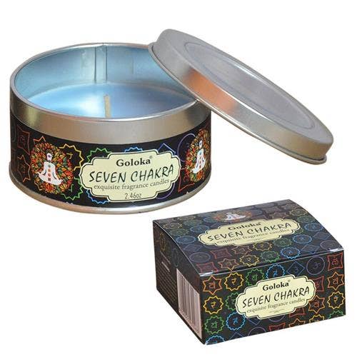 Goloka 7 Chakra Soya Wax Candle Tin for wholesale by Green Tree