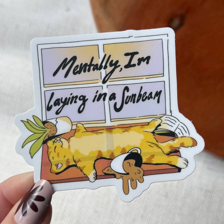 Mentally, I'm Laying In A Sunbeam Cat Sticker for wholesale by Big Moods
