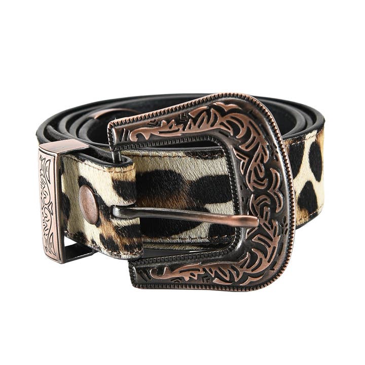 Leather Impressions Inc - Wholesale Belt - Women's - Mixed media leopard print tooled leather belt #ABB 001