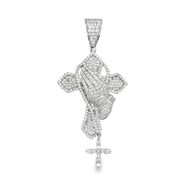 Sterling Silver CZ Praying Hands Cross Pendant for wholesale by Atlanta Jewelers Supply