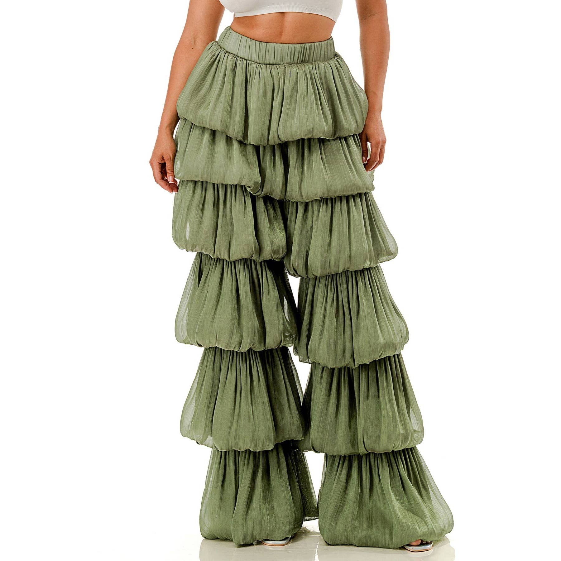 DORCAS - Wholesale Pants - Women's - Plus Size Bubble Hem Tiered Ruffled Organza Pants9