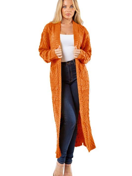 Orange WOMEN FASHION LONG MAXI SWEATER CARDIGAN for wholesale on Faire