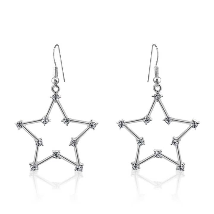 COPPER ARTS INC. - Wholesale Dangle Earrings - EP 115 silver star Cut out shape design zirconium earrings