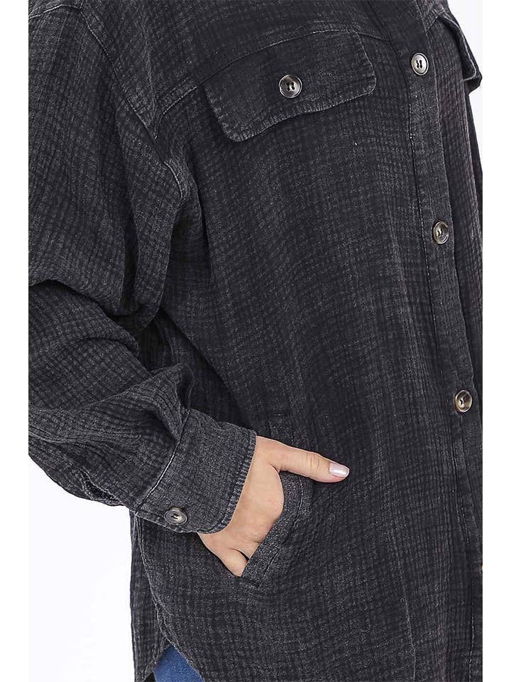 ROUSSEAU - Wholesale Button Down Shirt - Women's - BUTTON UP FRONT POCKETS WASHED OVERSIZED SHIRT7