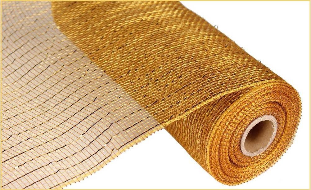 KMI International Corp. - Wholesale Ribbon - Gift Wrapping - 10" x 10yd Metallic Mesh, Gold/Brown W/Gold Foil0