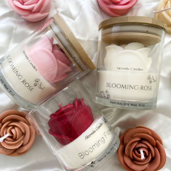 Akivodu Candles – wholesale Novelty candle – Blooming Rose Candle 8 oz - Multi-color, floral scent2