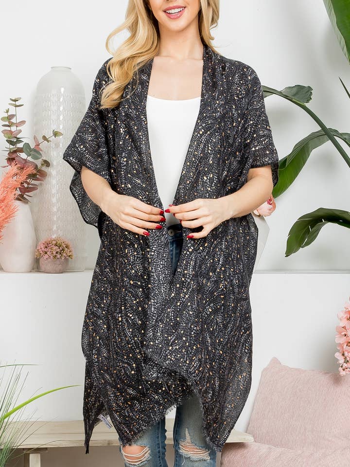 Wavy Print Open Front Kimono for wholesale by MYS Wholesale Inc