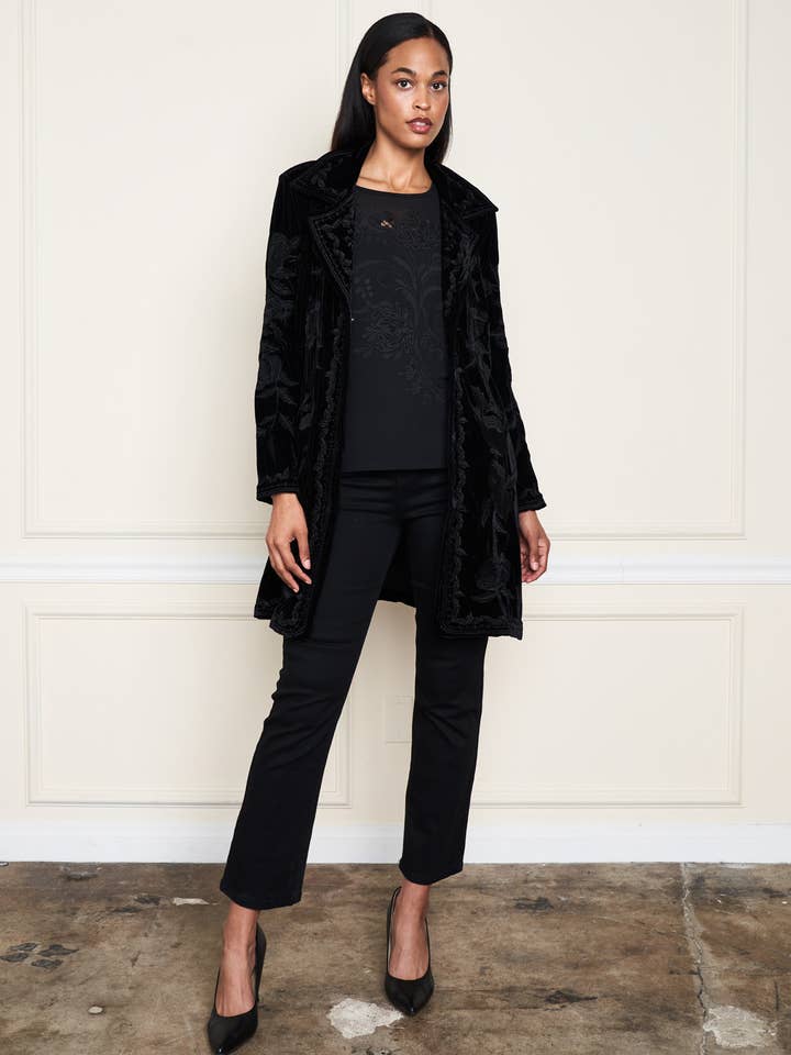 Paparazzi - Wholesale Jacket - Women's - XY-8176 Stretch Velvet Button Tonal Embroidered Jacket8