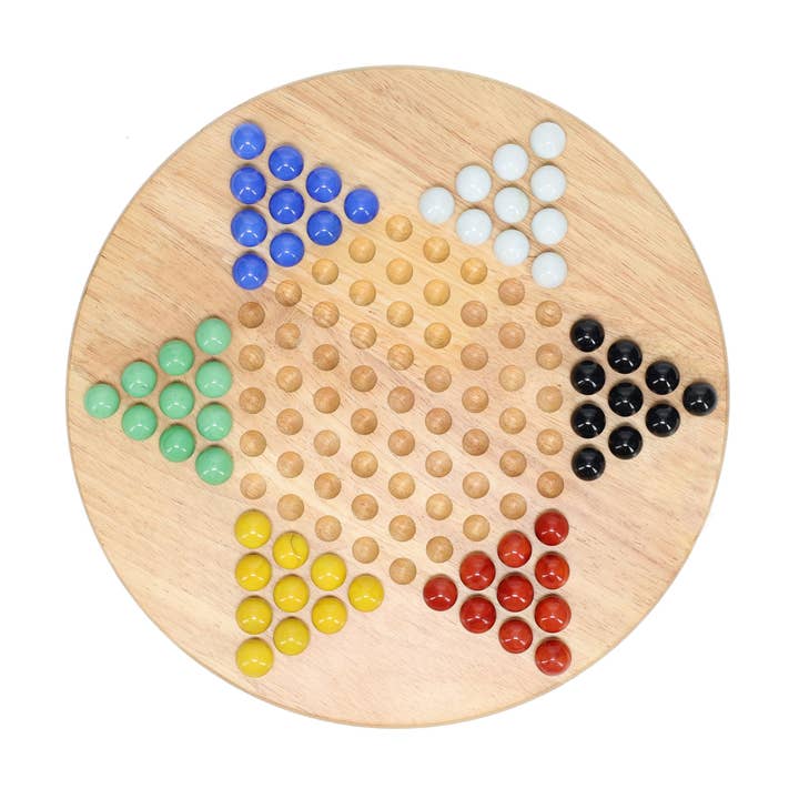 Wood Expressions - Wholesale Board Game - Wood Chinese Checkers Set with Glass Marbles - 11.5 Inch