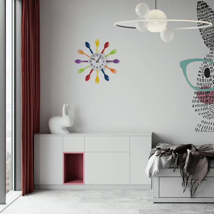 Quickway Imports - Vente Horloges murales - Horloge murale décorative en 3D avec cuillère et fourchette1