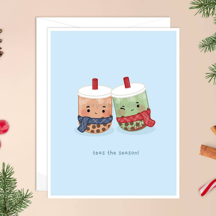 Teas the Season Christmas Card for wholesale by Raychoo Studios Inc.