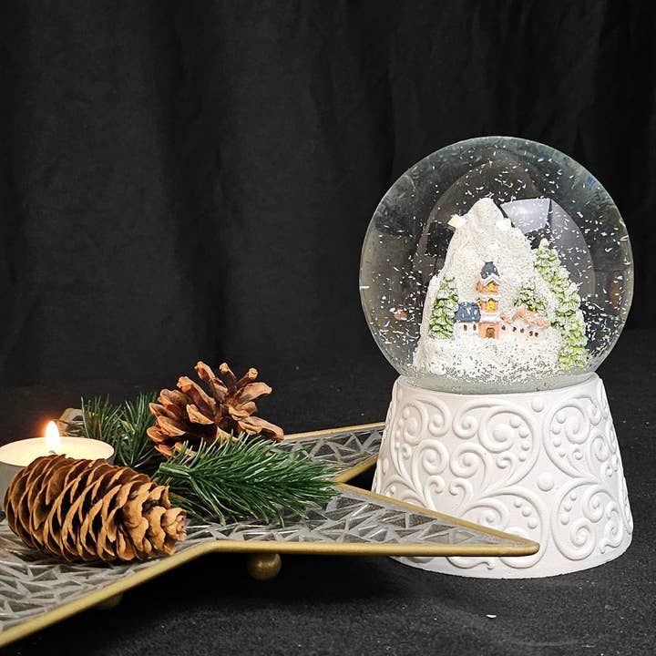 Schneekugelhaus - Wholesale Snow Globe - Nostalgic Snow Globe Mountain Village on White Base6
