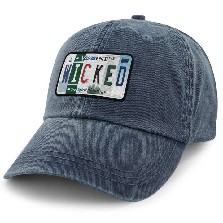 Wicked License Plate Washed Dad Hat for wholesale by Chowdaheadz