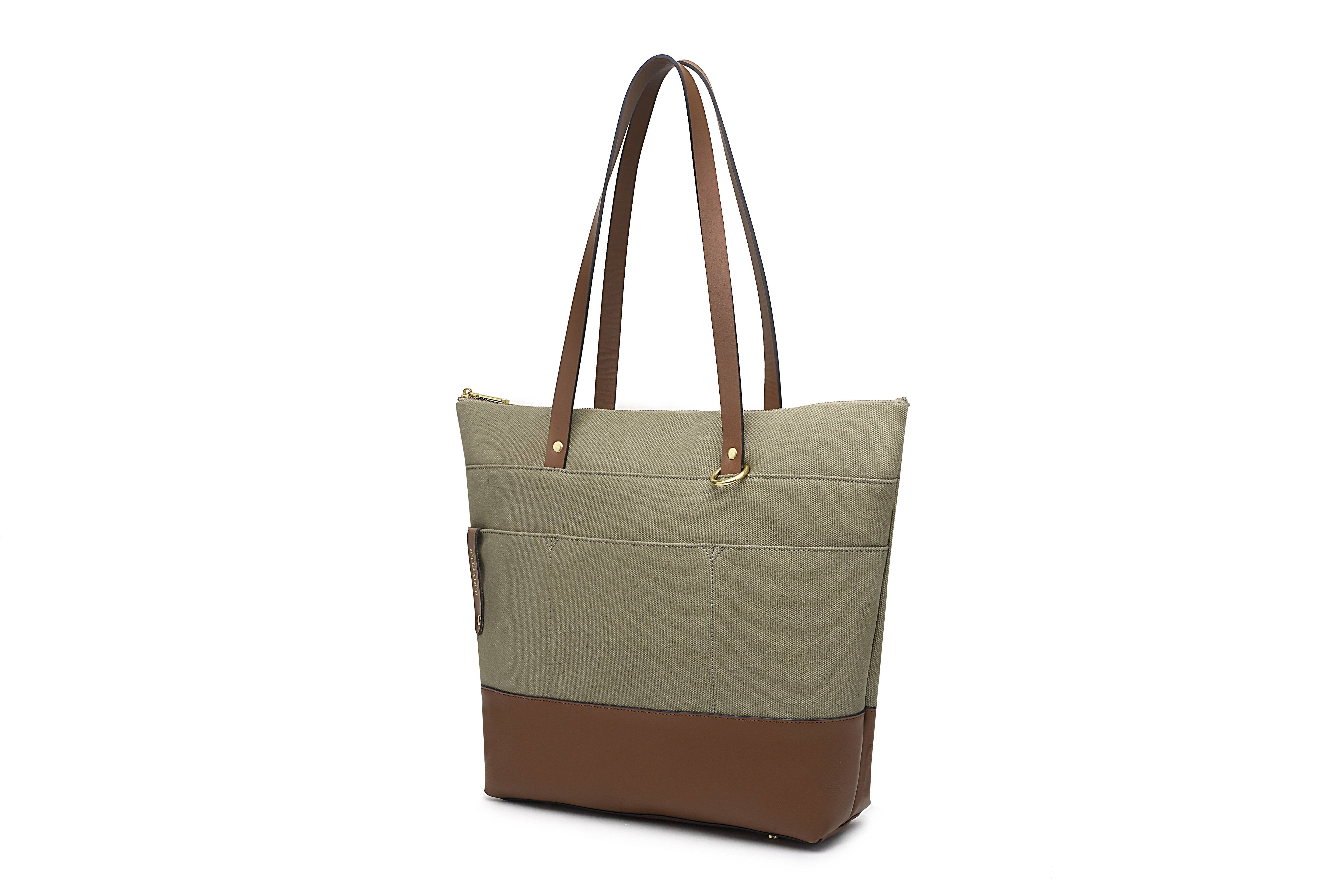 R.Riveter - Wholesale Tote Bag - Women's - Harriet Tote Bag | Fatigue Washed Canvas + Brown Leather6
