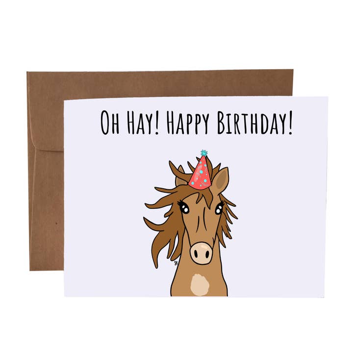 Oh Hay Happy Birthday Horse Woordspeling Wenskaart voor wholesale door SKP ink