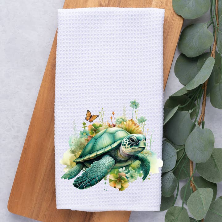 Floral Sea Turtle Blast Kitchen / Dish / Hand Towel for wholesale by Dark Horse Dream Designs LLC