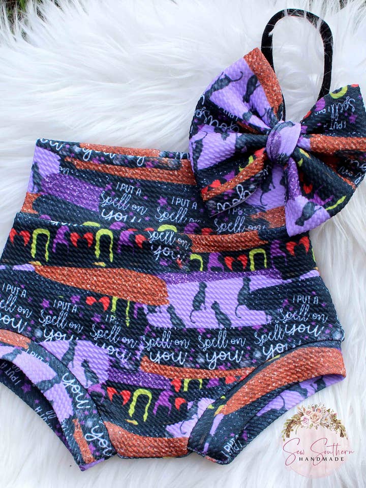 I Put A Spell On You -Hocus Pocus Bummie and Bow Outfit for wholesale by Sew Southern Kids Couture