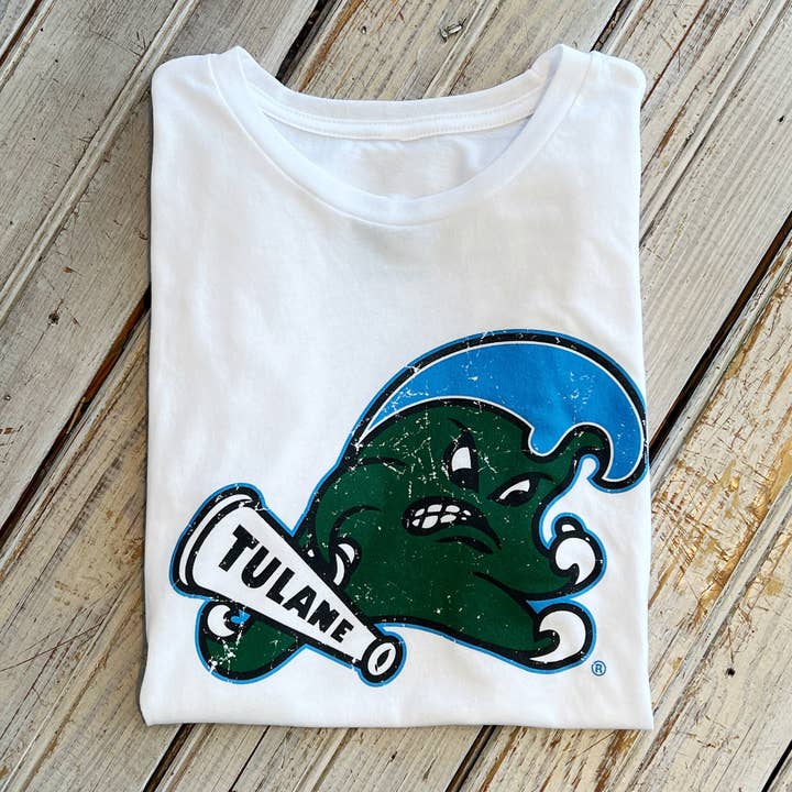 Tulane Angry Wave Women's Crew-white for wholesale by Nola Mercantile