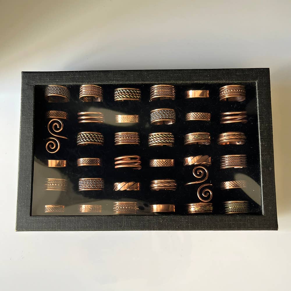 VIE - Wholesale Single Stone/Solitaire Ring - Box of 36 Assorted Adjustable Copper Rings3