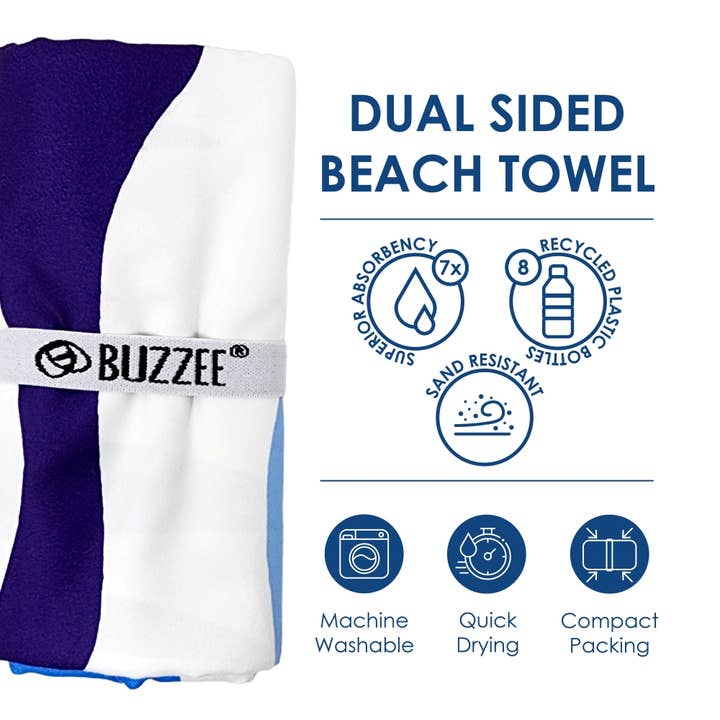 Buzzee – Großhandel Badetuch – Doppelseitiges Strandtuch, sandfest, schnelltrocknend, blaue Handfläche5
