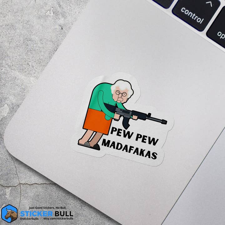 Sticker Bull - Wholesale Sticker - Pew Pew Madafakas Thug Granny Sticker, Waterproof Vinyl