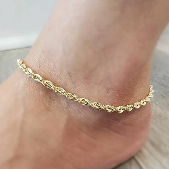 14K Gul Forgyldt Rope Link Ankelkæde 5MM 10" for engroshandel hos Vesa Jewels