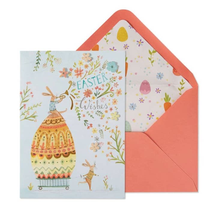 Tarjeta de Pascua de Conejos con Huevo sobre Ruedas para venta al por mayor de NIQUEA.D