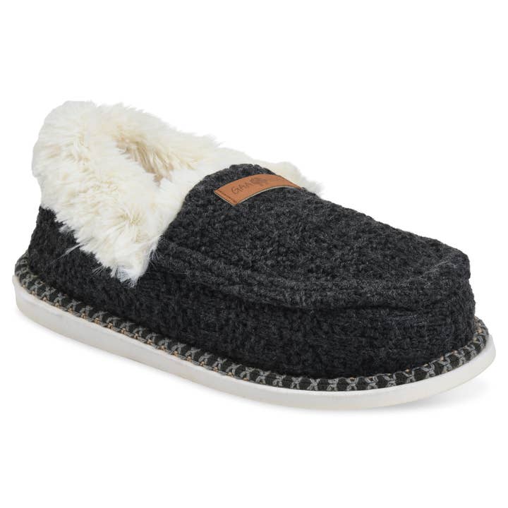 gaahuu - Wholesale Slippers - Women's - womens textured knit fur collared mocassin slipper