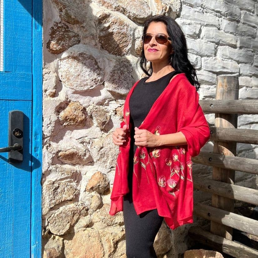 Humble Hilo – Engroshandel Tørklæde - Dame – Humble Hilo Broderet tørklæde/sjal med blomster10