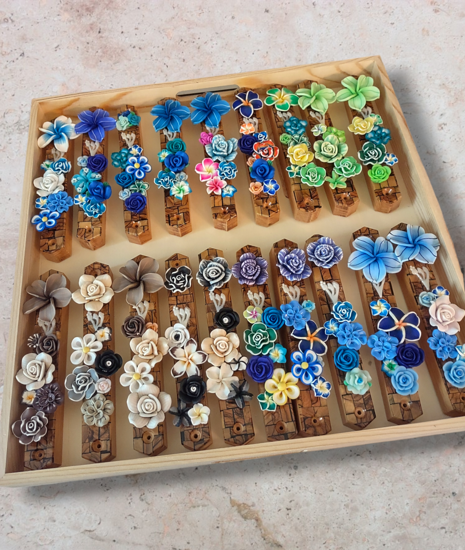 Eclectic Judaica - Wholesale Decorative Tabletop Object - Olive Wood Mezuzah with Flowers8