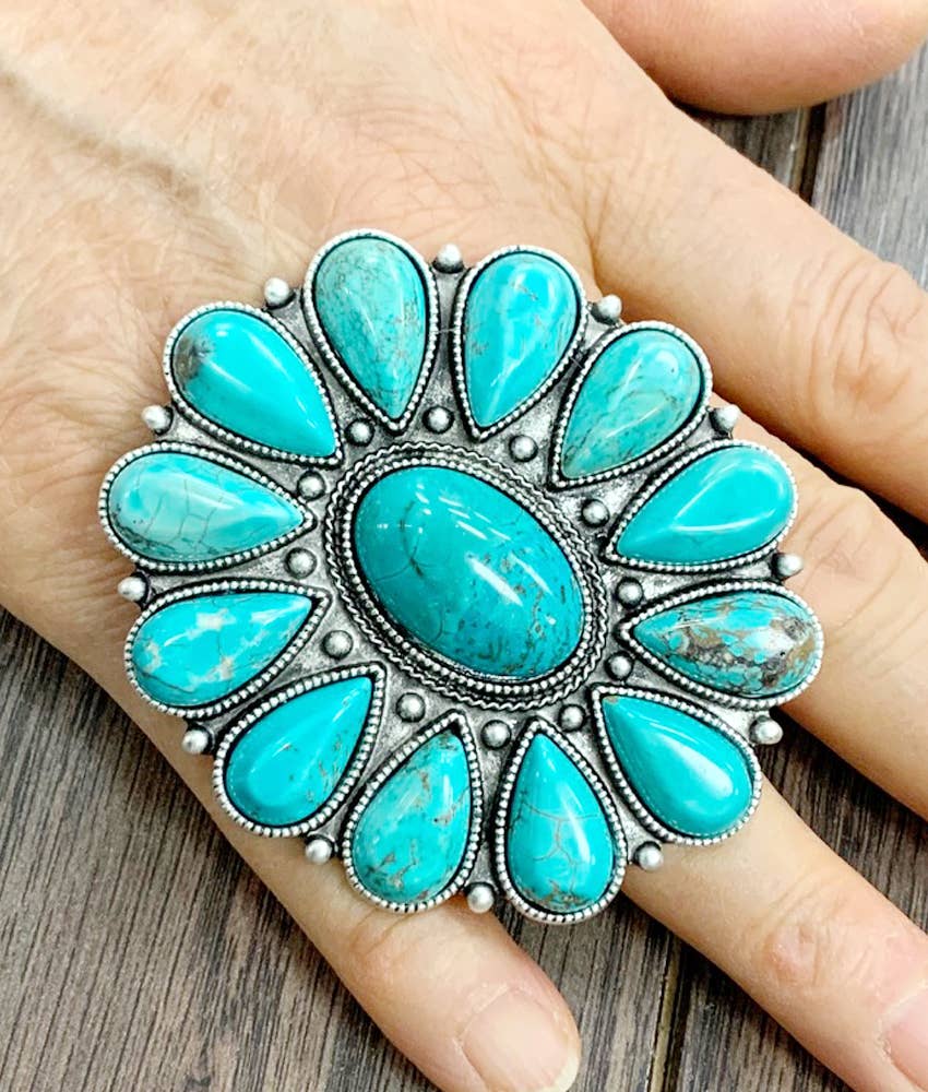 ISAC Trading Inc - Wholesale Cocktail/gelegenheidsring - 750326, Zeer Grote Navajo Turquoise Verstelbare Ring3