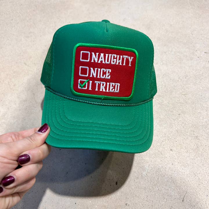 Vibes Hat Company - Wholesale Trucker Hat - Women's - Naughty, Nice, I Tried Trucker Hat | Christmas Cap | Santa2