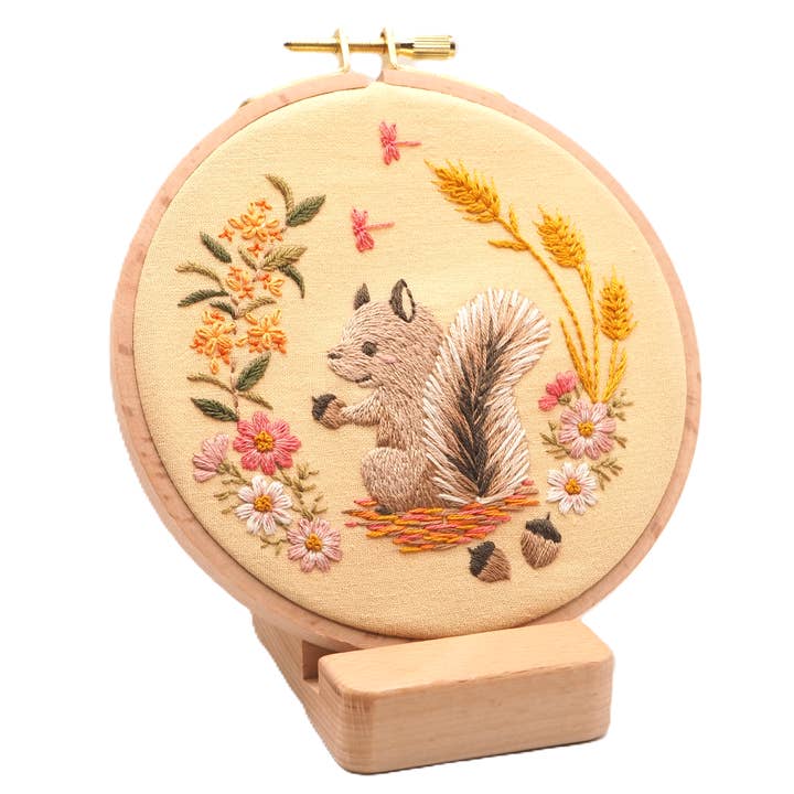 DIY Embroidery Kit Autumn Squirrel / Fall hand embroidery for wholesale by BlueCatCraftCA