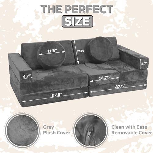 AllSett Health - Wholesale Toy Set - Kids - Contour Comfort Kids Couch, 14 PC Modular Kids Play Couch Set – Convertible Kids Sofa Couch with Soft Foam Sofa Cushions | Kids Fort Couch, Kid Couch Play Room Furniture, Grey