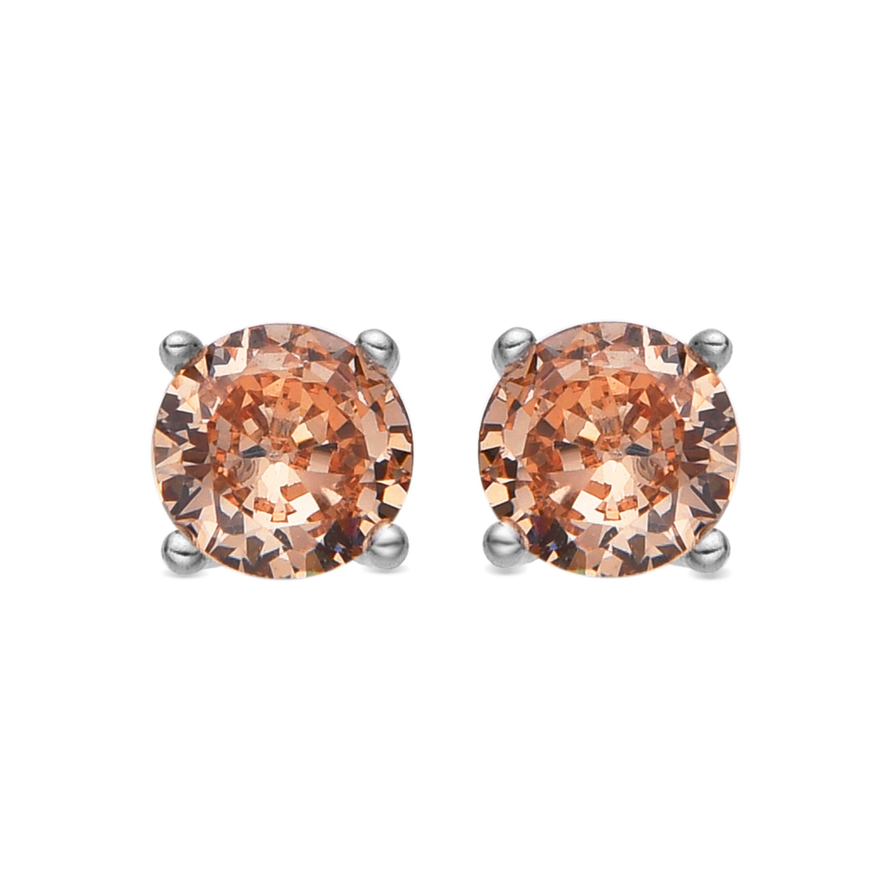 Luxenter - Vendita all'ingrosso Orecchini a bottone - Orecchini in Argento Sterling 925 con Zirconia Champagne finitura Rodio - Iona0