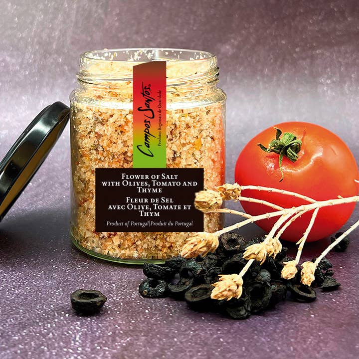 Campos Santos & Conservas Santos - Produtos Regionais - Wholesale Salt - Flor de Sal with Olive, Tomato, and Thyme - 150g1