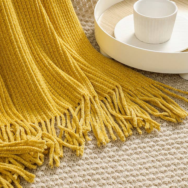 ACCITY - Wholesale Throw Blanket - KNITTED BLANKET SOLID COLOR FRINGED BED END BLANKET_CWMM0217