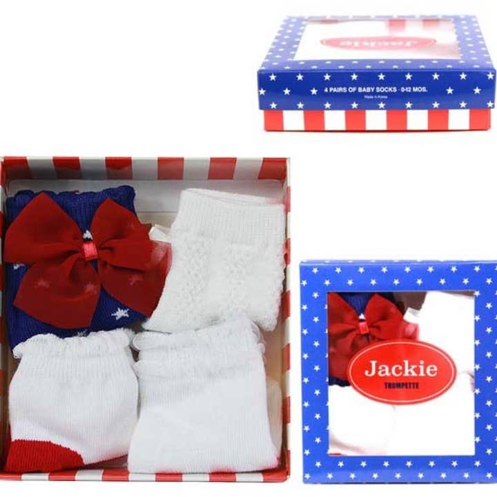 St. Louis Wholesale LLC - Wholesale Socks - Baby - Trumpette- Jakie Style  0-12 Month Socks- 4pk