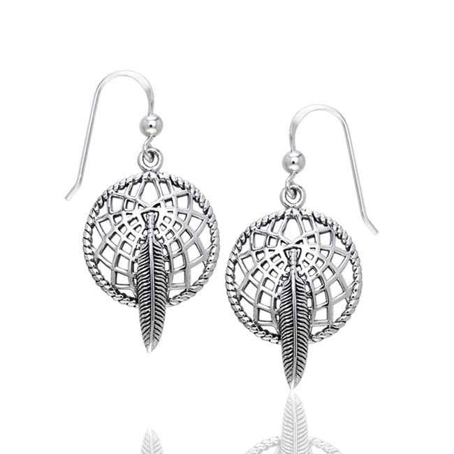 Silver Insanity - Vendita all'ingrosso Orecchini pendenti - Orecchini in argento Sterling a forma di acchiappasogni e piuma di falco