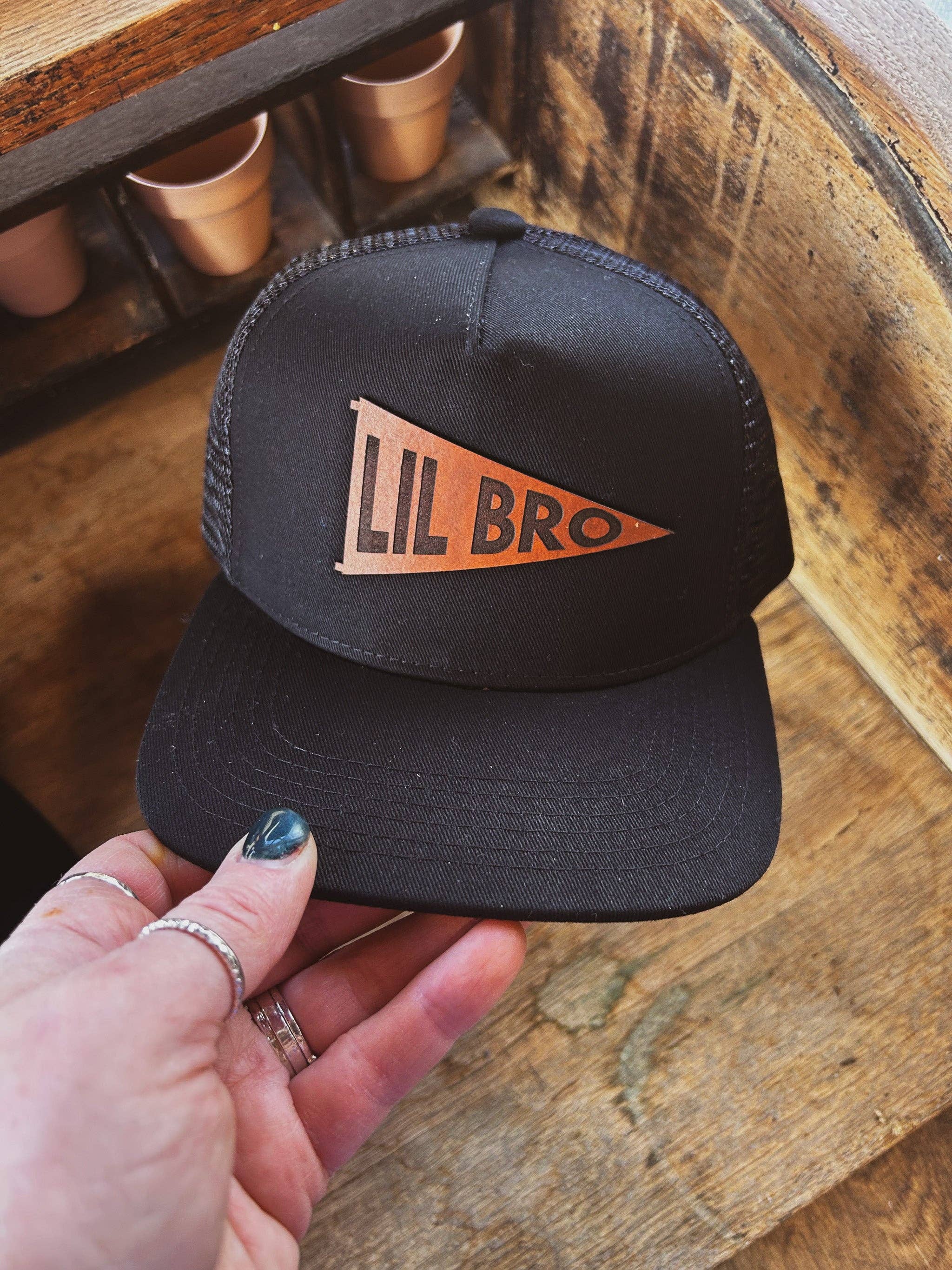 Left Grain - Wholesale Kids Hat - Kids - Big Bro and Lil Bro Pennant Leather Patch Kids Hat4