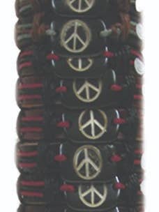 Peace Sign Leather Slider Bracelet on Tube-36 Pcs for wholesale by Magic Touch Corp