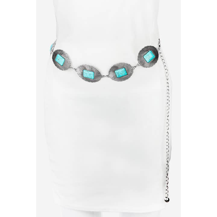 anbfashion – Cinto - Mulher por atacado – Cinto Corrente de Disco Oval Moda Western fashion turquesa2