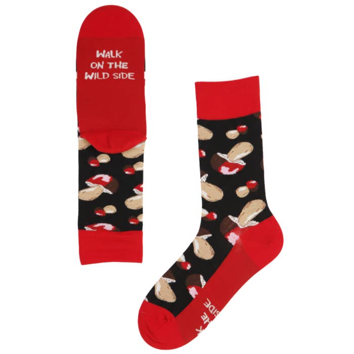 Black FUNGI cotton socks with a message for wholesale on Faire3