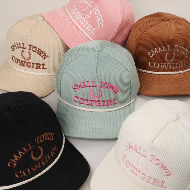 SMALL TOWN COWGIRL Corduroy Rope Trucker Hat for wholesale by Fashion City